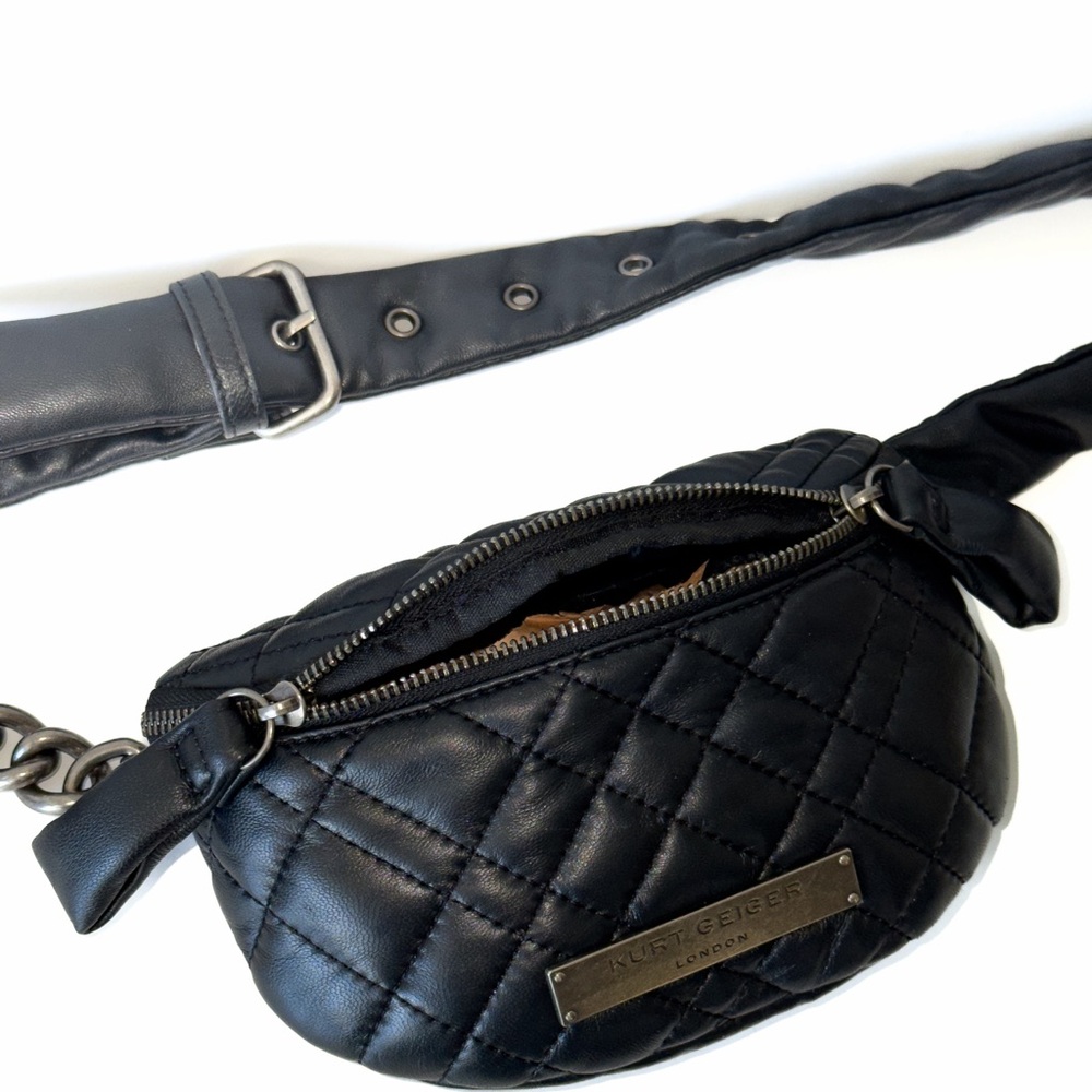Kurt Geiger London Small Black Brixton Leather Quilt Belt Bag Bumbag Travel - Picture 4 of 16